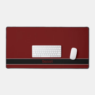 Red Name on Grey Bordered Black Strip on Dark Red Desk Mat