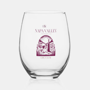 red napa valley bachelorette stemless wine glass