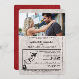 Red Nashville Passport Wedding Invitation
