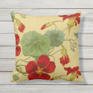 Red Nasturtiums on Gold Outdoor Pillow 16x16