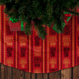 Red Native Pattern Ethnic Tribe Boho Culture Brushed Polyester Tree Skirt