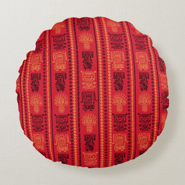Red Native Pattern Ethnic Tribe Boho Culture Round Cushion (Front)