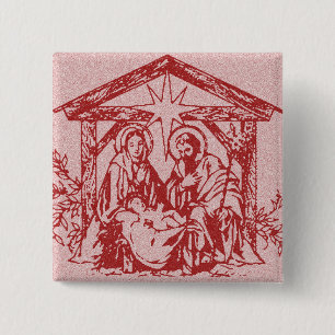 Red Nativity 15 Cm Square Badge