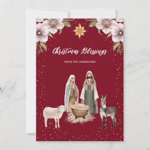 Red Nativity Scene Christian Christmas Card