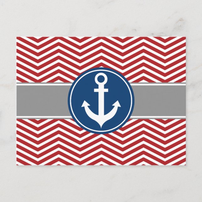 Red Nautical Anchor Chevron Postcard (Front)