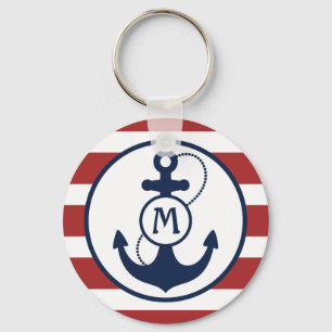 Red Nautical Anchor Monogram Key Ring