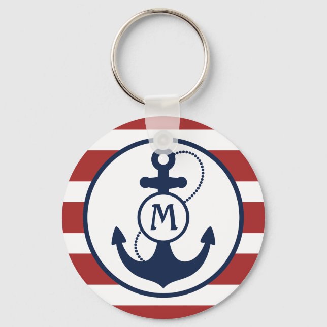 Red Nautical Anchor Monogram Key Ring (Front)