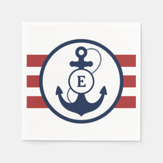 Red Nautical Anchor Monogram Napkin