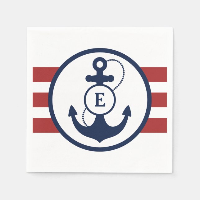 Red Nautical Anchor Monogram Napkin (Front)
