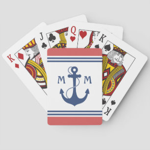Red Nautical Anchor Monogram Playing Cards