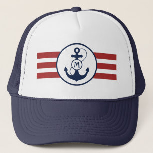 Red Nautical Anchor Monogram Trucker Hat