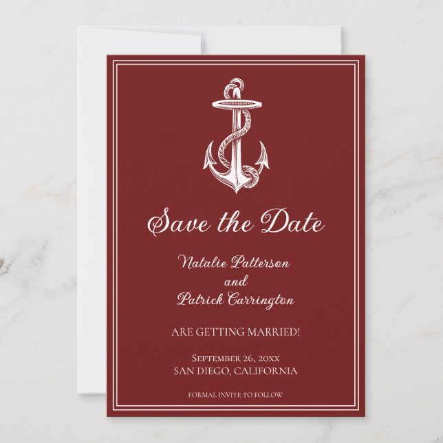 Red Nautical Anchor Save the Date Invite (Front)