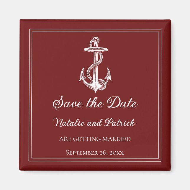 Red Nautical Anchor Save the Date Magnet (Front)