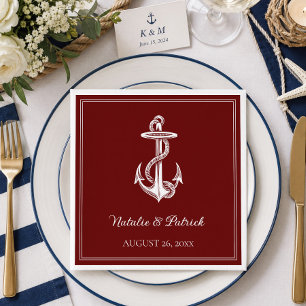 Red Nautical Anchor Wedding Paper Napkins
