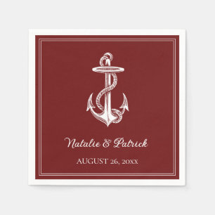Red Nautical Anchor Wedding Paper Napkins