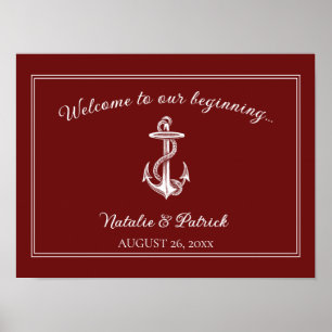 Red Nautical Anchor Wedding Poster