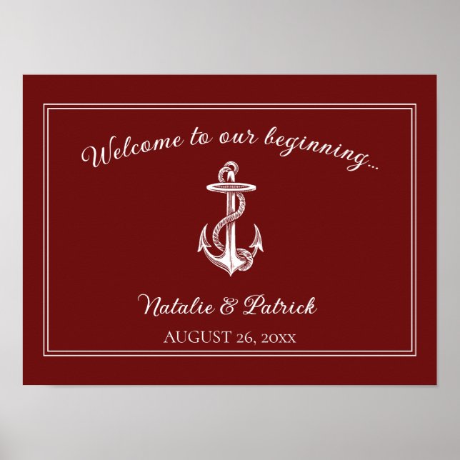 Red Nautical Anchor Wedding Poster (Front)