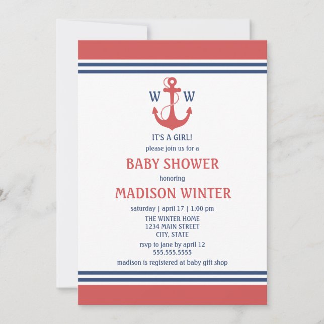 Red Nautical Baby Shower Invitations (Front)