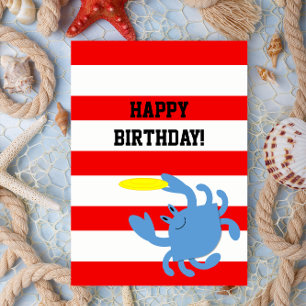 Red Nautical Blue Crab Personalised Birthday Card