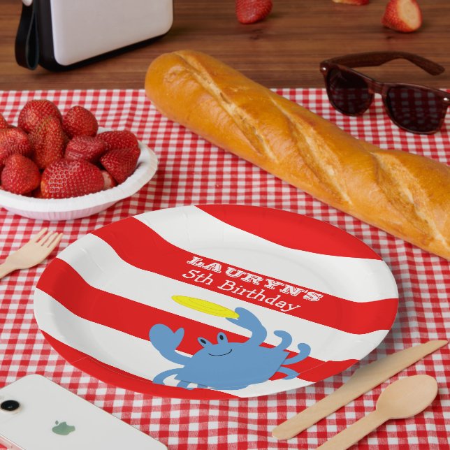Red Nautical Blue Crab Personalised Paper Plate (Picnic)