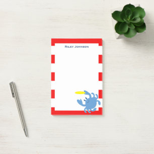 Red Nautical Blue Crab Personalised Post-it Notes