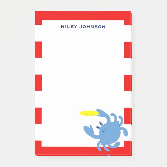 Red Nautical Blue Crab Personalised Post-it Notes
