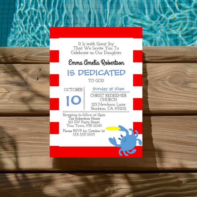 Red Nautical Crab Personalised Small Baptism Invitation (Creator Uploaded)