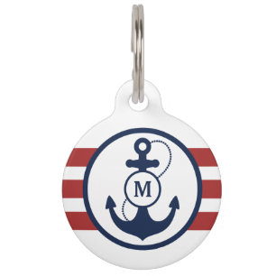 Red Nautical Monogram Pet Tag