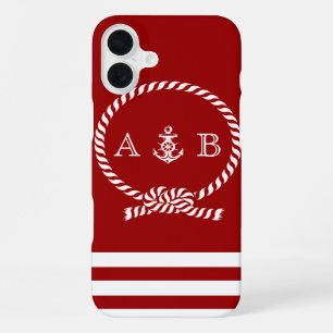 Red Nautical Rope and Anchor Monogrammed iPhone Case