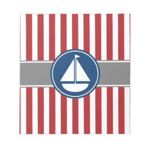 Red Nautical Sailboat Stripes Notepad