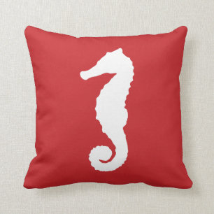 Red Nautical Seahorse Cushion