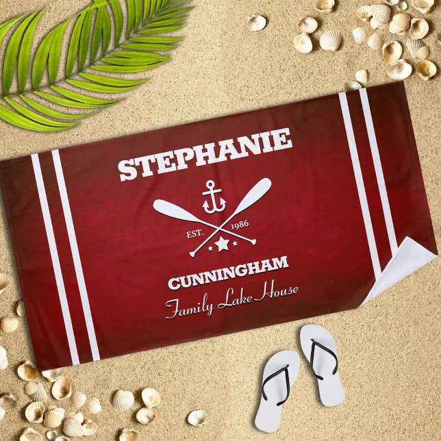 Red Nautical Theme Striped Beach Towel (Creator Uploaded)