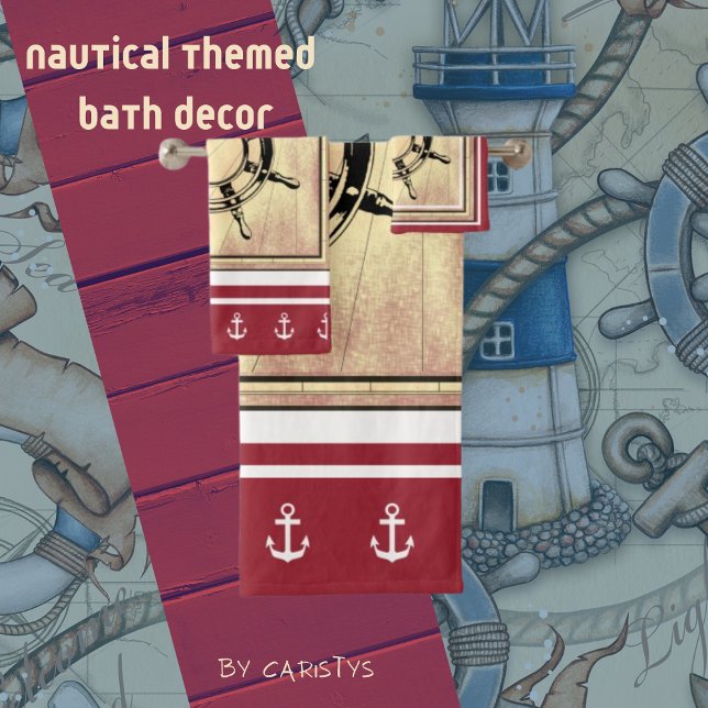 Red Nautical Themed Bath Towel Set (Creator Uploaded)