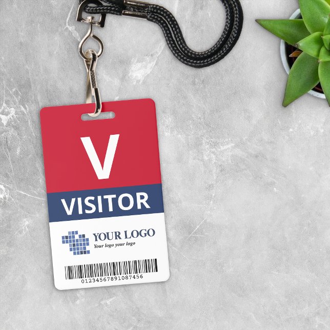Red Navy Add Your Logo & Bar Code Visitor ID Badge (Creator Uploaded)