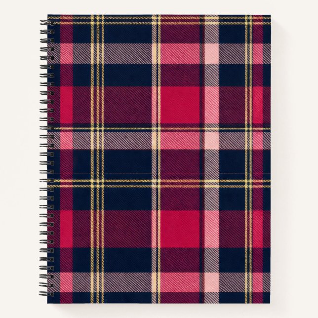 Red Navy and Gold Plaid Notebook (Front)
