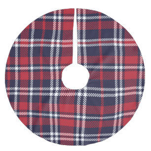 Red Navy Asymmetric Plaid Texture Brushed Polyester Tree Skirt