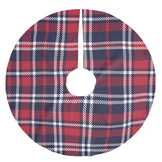 Red Navy Asymmetric Plaid Texture Brushed Polyester Tree Skirt (Front)