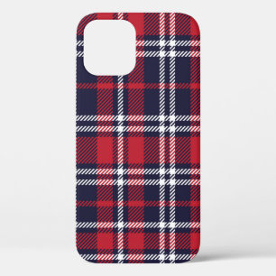Red Navy Asymmetric Plaid Texture iPhone 12 Case