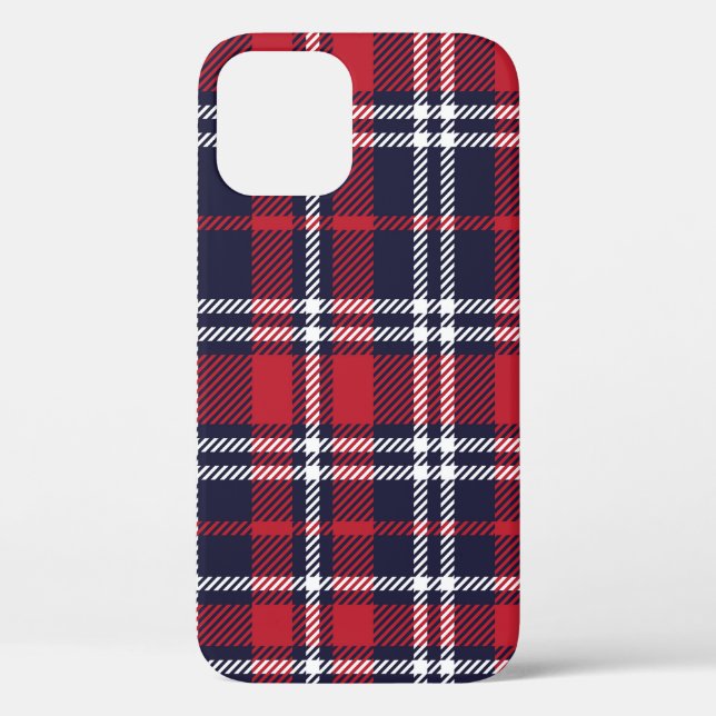 Red Navy Asymmetric Plaid Texture Case-Mate iPhone Case (Back)