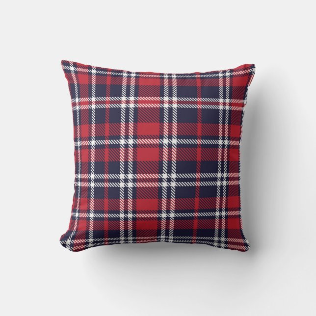 Red Navy Asymmetric Plaid Texture Cushion (Front)