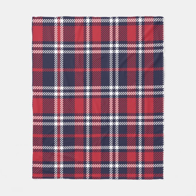 Red Navy Asymmetric Plaid Texture Fleece Blanket (Front)