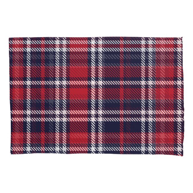 Red Navy Asymmetric Plaid Texture Pillowcase (Front)