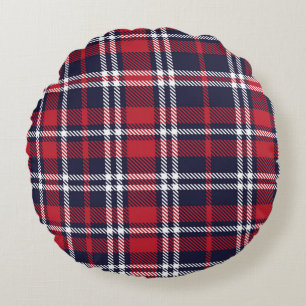 Red Navy Asymmetric Plaid Texture Round Cushion
