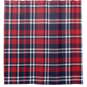 Red Navy Asymmetric Plaid Texture Shower Curtain