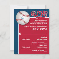 Red, Navy Baseball Bar Mitzvah RSVP Card