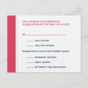 Red navy beaded border wedding RSVP response card