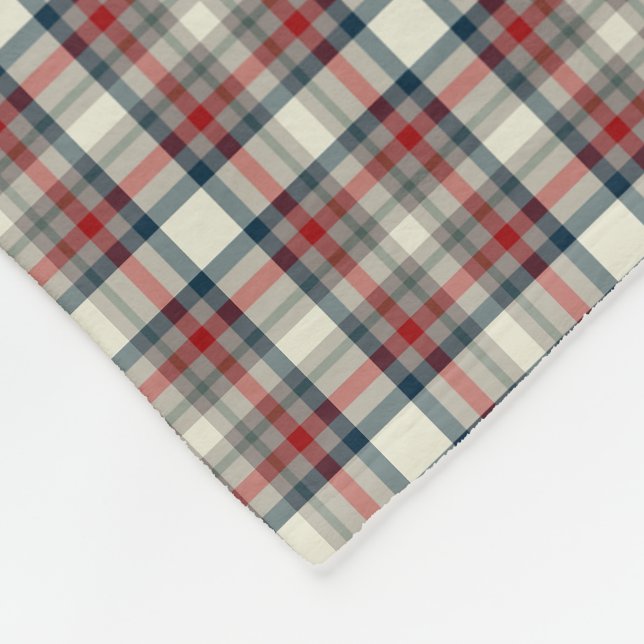 Red, Navy Blue and Grey Plaid Fleece Blanket (Corner)