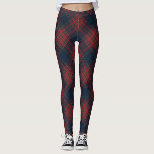 Red Navy Blue Argyle Tartan Plaid Pattern Leggings