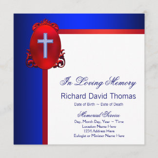 Red Navy Blue Cross In Loving Memory Memorial Invitation