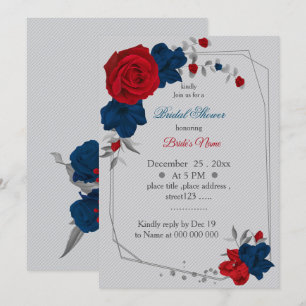 red & navy blue flowers geometric bridal shower invitation